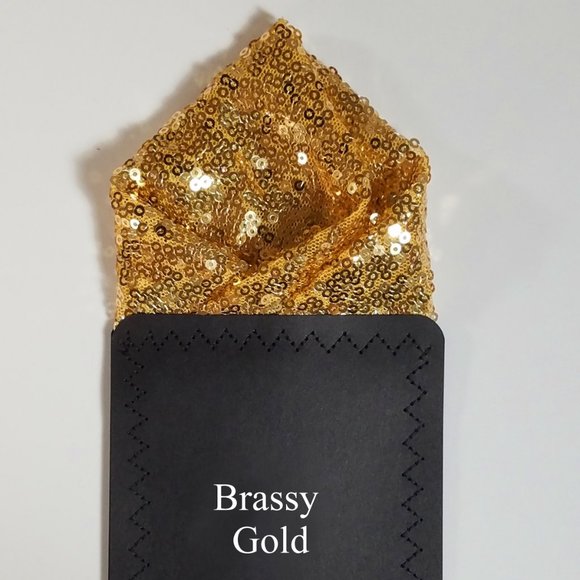 NEW - Men's Brassy Gold Sequin Pre-Folded Pocket Square Insert - Point Design - Picture 4 of 8